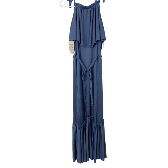 Free People Blue Coco Maxi Popover Dress XS Lightweight Boho Halter 7225 - Picture 5 of 9